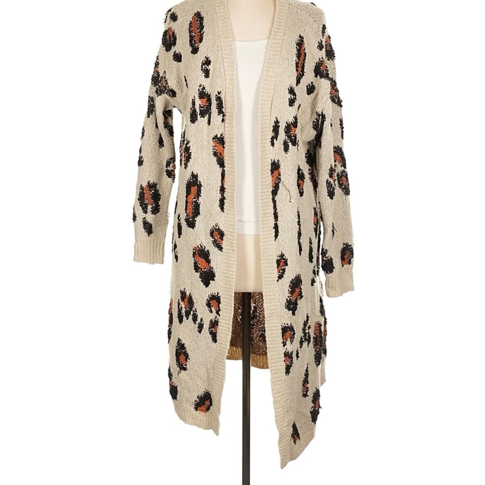 Knox Rose Beige and Black Animal Print Cardigan
